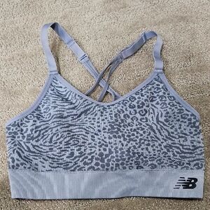 New Balance L Gray Sports Bra with Crisscross Straps